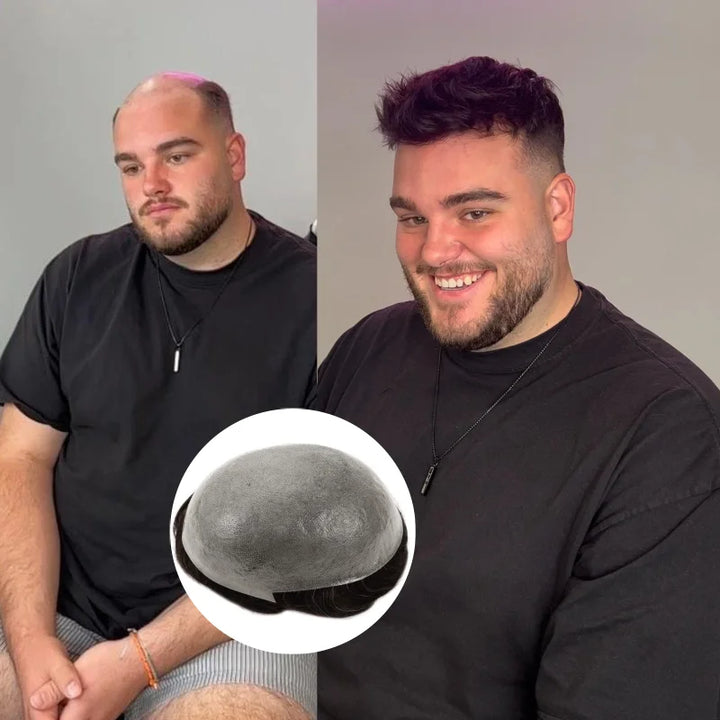 Strong K-Skin Base Men Capillary Prosthesis 0.12Mm Durable Men Toupee Double Knot Pu Male Wig Natural Skin Human Hair System