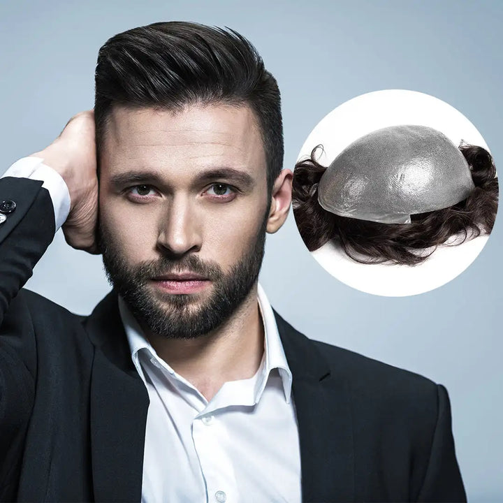 Thin Skin 0.04mm Men Toupee Comb Back Natural Human Hair Men Wig Indian Remy Hair Wig Toupee Hair Replacement Hair System