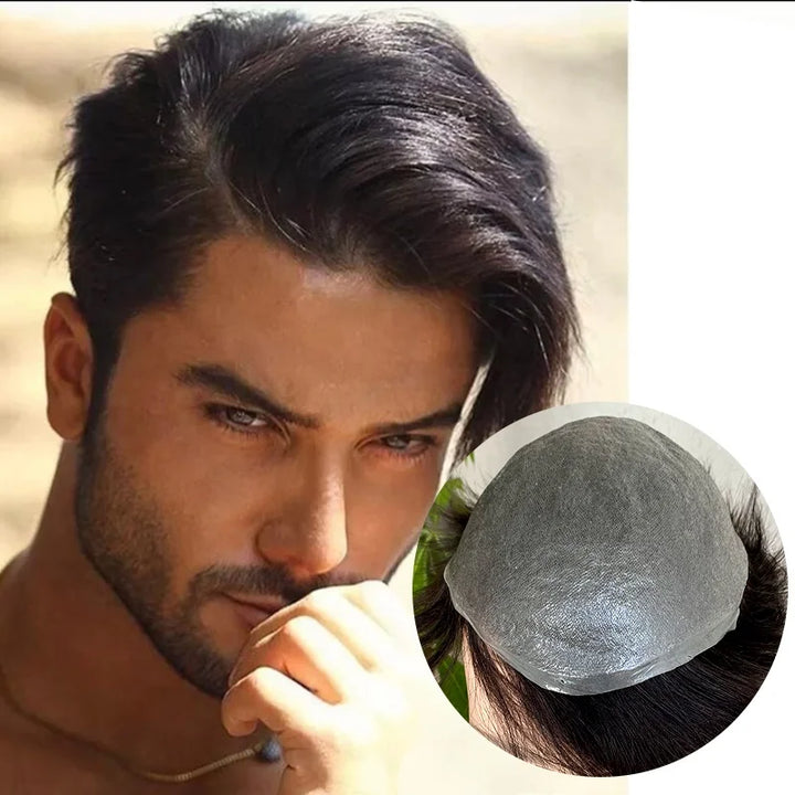 Thin Skin Human Natural Hair Men Toupee V-Loop Hair Male Replacement System 0.03Mm Invisible Hairpiece Prosthesis Hombre Wig