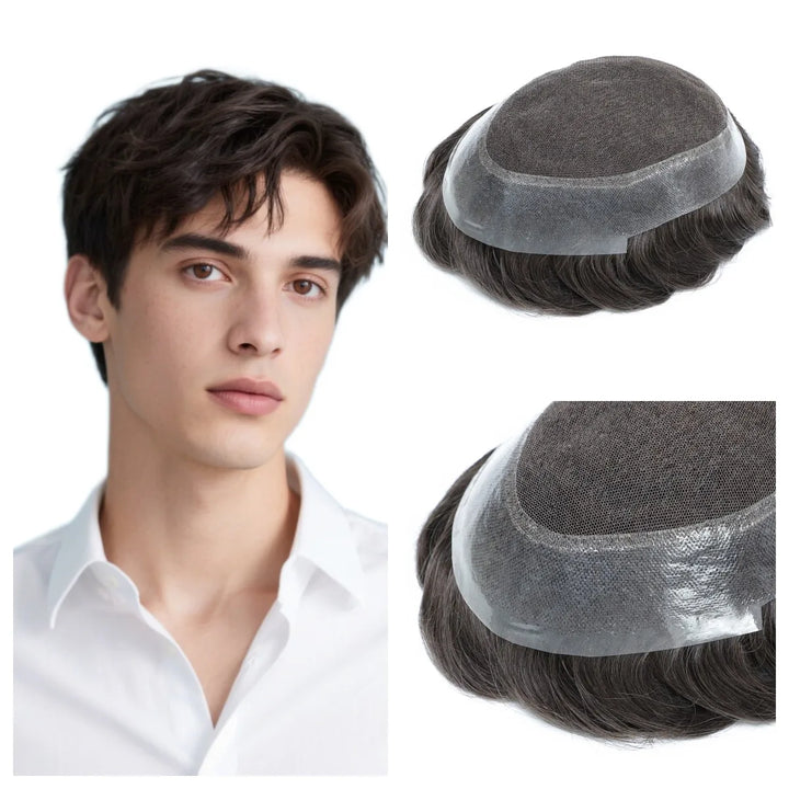 Australia Base Men Toupee Middle Swiss Lace Wig Man Skin base Real Natural Human Hair Toupee Replacement Systems Wig Prosthesis