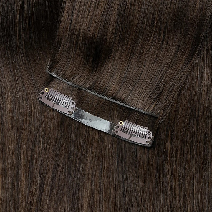 Invisible Seamless PU Clip-In Human Hair Extensions – Thick PU Weft 7PCS Set | 100g-120g, 12"–24" | Raw Human Hair Clip-On