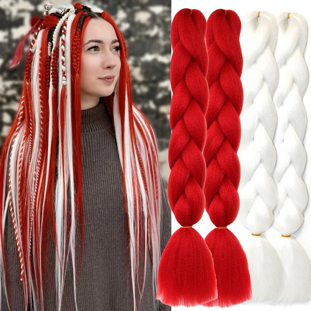 2-Tone Rainbow Jumbo Braiding Hair – 24 Inch Synthetic Crochet Extensions (4 Packs)