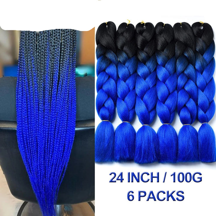 Blue and black braided hair extensions 
