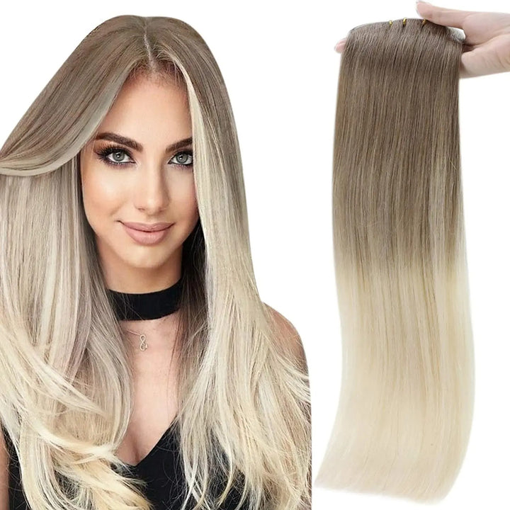 Blonde Seamless Clip-In Hair Extensions – PU Skin Weft, 8PCS, 80g or 100g Remy Human Hair