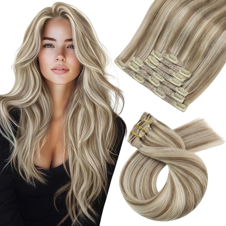 100% Human Hair Clip-In Extensions – Double Weft, 7PCS Set, 105g, for Women