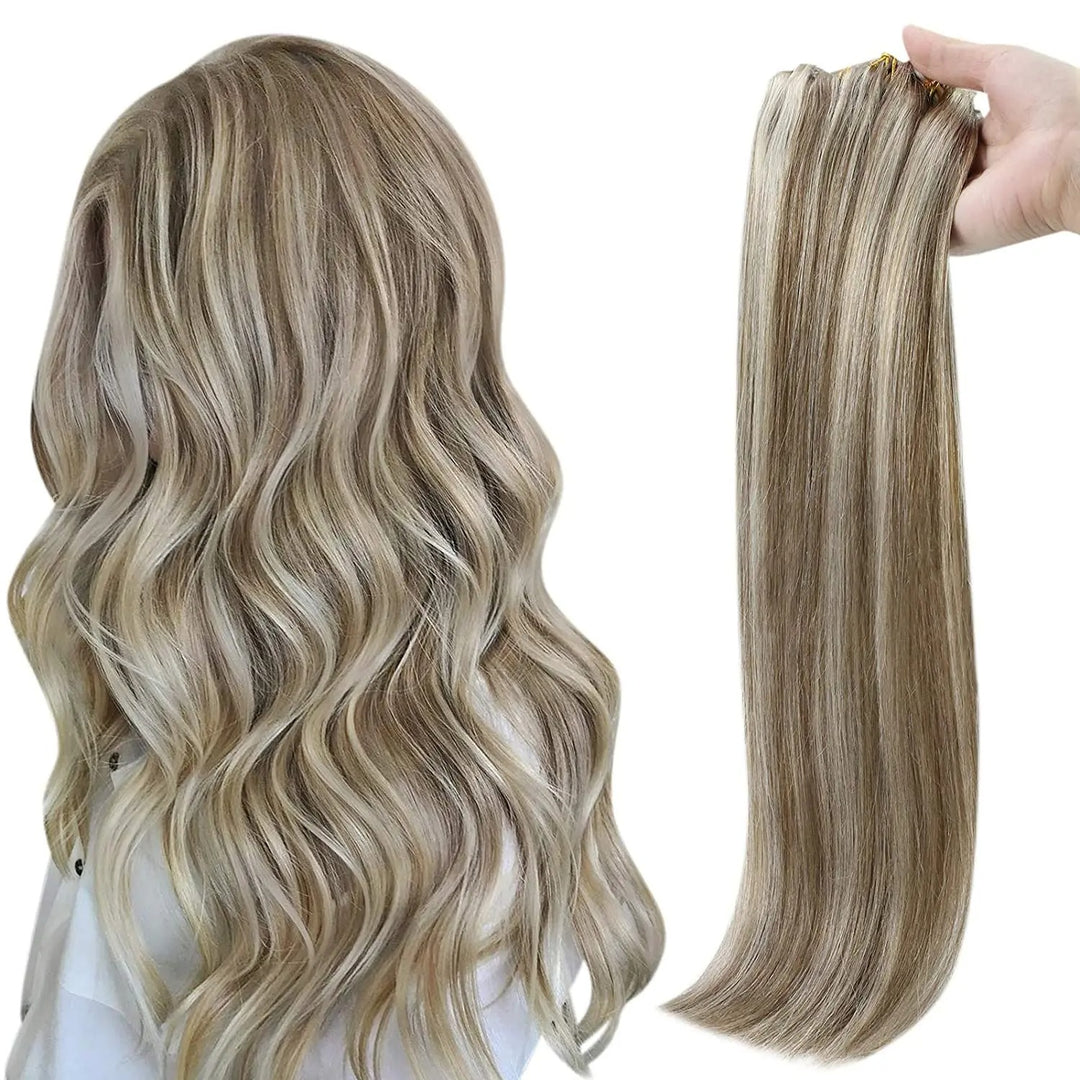 Blonde Seamless Clip-In Hair Extensions – PU Skin Weft, 8PCS, 80g or 100g Remy Human Hair
