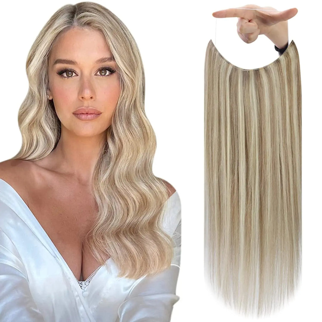Fishing Wire Hair Extensions – Real Human Hair, Thick Secret Wire Hairpiece for Women | Invisible One-Piece Clip-In
