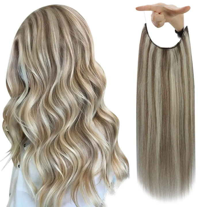 Fishing Wire Hair Extensions – Real Human Hair, Thick Secret Wire Hairpiece for Women | Invisible One-Piece Clip-In