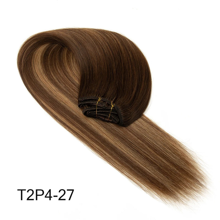 "100% Real Remy Human Hair Clip-In Extensions – Double Weft, Seamless Clip-On, 7PCS, 12-24 Inches"