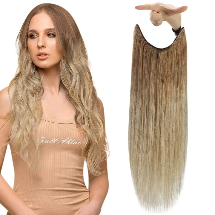 Fishing Wire Hair Extensions – Real Human Hair, Thick Secret Wire Hairpiece for Women | Invisible One-Piece Clip-In