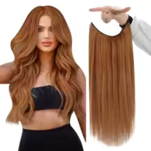 Fishing Wire Hair Extensions – Real Human Hair, Thick Secret Wire Hairpiece for Women | Invisible One-Piece Clip-In