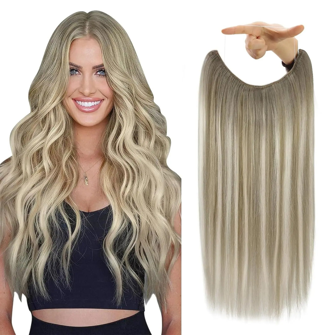 Fishing Wire Hair Extensions – Real Human Hair, Thick Secret Wire Hairpiece for Women | Invisible One-Piece Clip-In