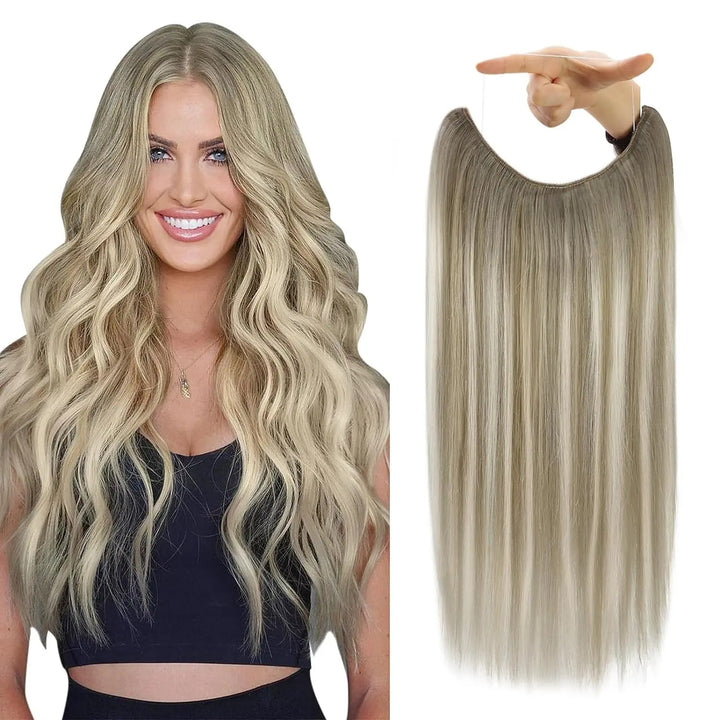 Fishing Wire Hair Extensions – Real Human Hair, Thick Secret Wire Hairpiece for Women | Invisible One-Piece Clip-In