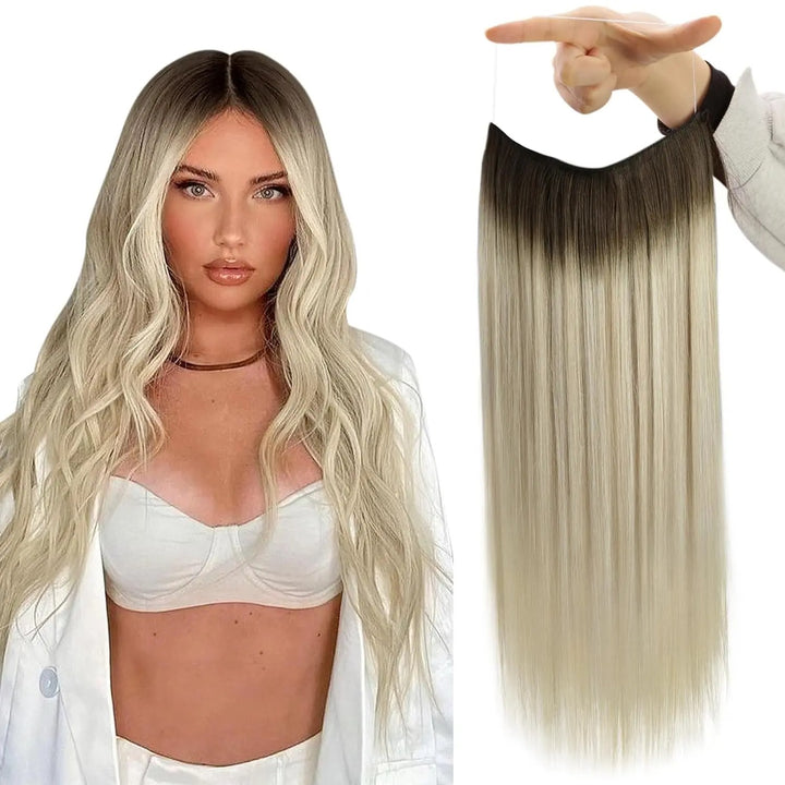 Fishing Wire Hair Extensions – Real Human Hair, Thick Secret Wire Hairpiece for Women | Invisible One-Piece Clip-In