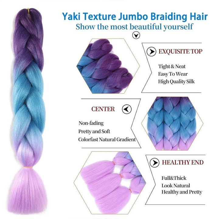 3 Packs 24 Inch Ombre Jumbo Braiding Hair Extensions – High-Temperature Synthetic Fiber