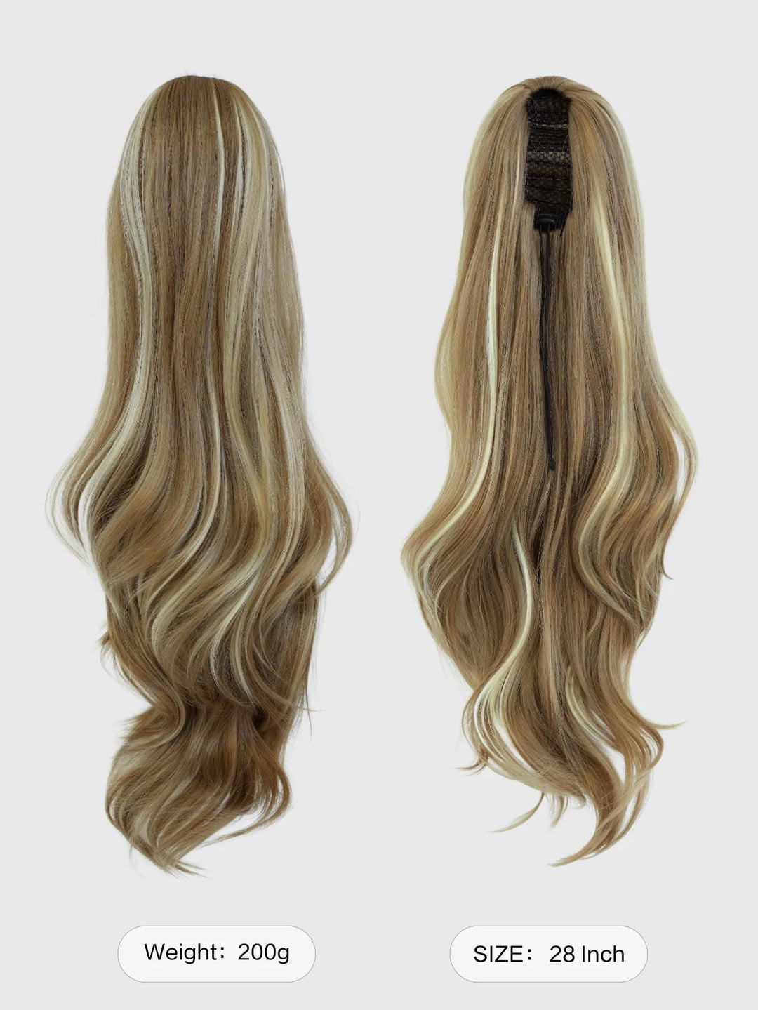 Madeline Brown 28-Inch Curly Synthetic Hair Wig with Steel Prongs Gold Adjustable Size Ponytail Black with Gold Adjustable Size