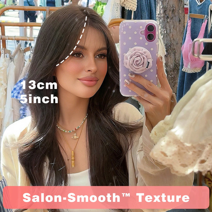 Monotop U Part Lace Long Curly Wig with Bangs for Women, 26 Inches, Heat Resistant Synthetic Brown Wig