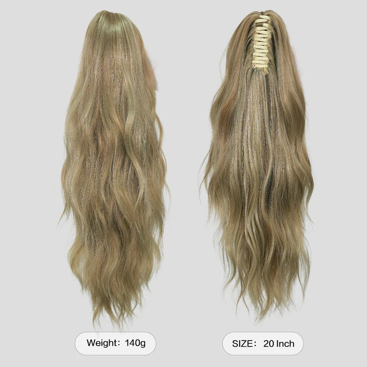 20 Inch Clip in Wig for Women Golden Orange Adjustable Size Black Curly Ponytail with Synthetic Hair Black Clip in Wig