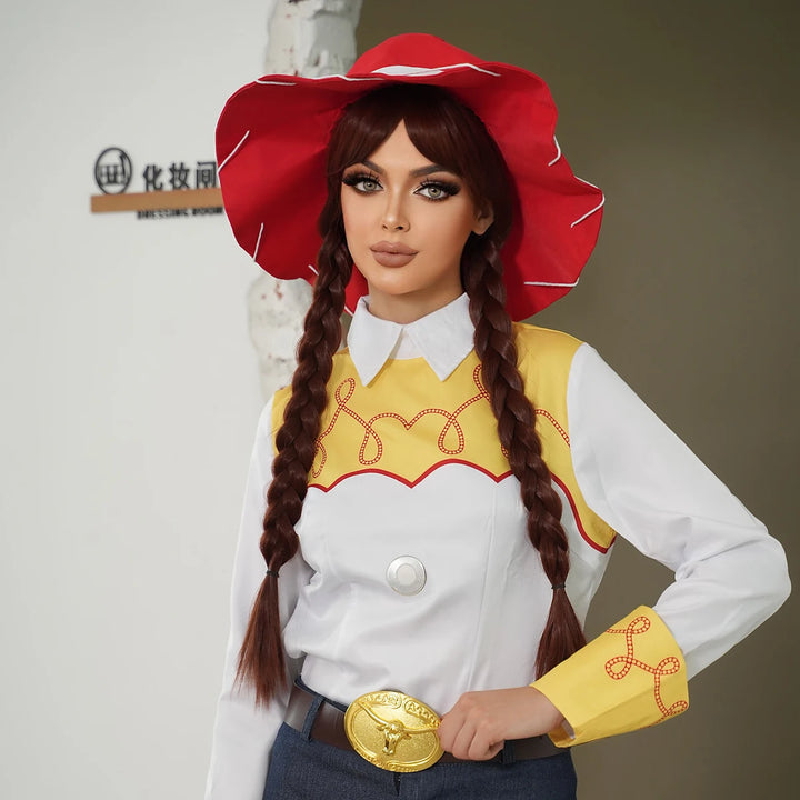 Red and black costume wig with pigtail braids, perfect for cosplay, Halloween, or drag queen looks inspired by the Crazy Bride character from Suicide Squad. Made with synthetic hair.