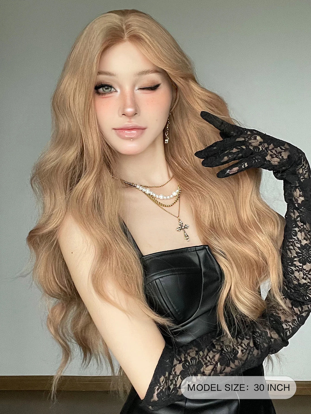 28" Blonde Curly Lace Front Wig with Bangs - Heat Resistant Synthetic Hair for Women
