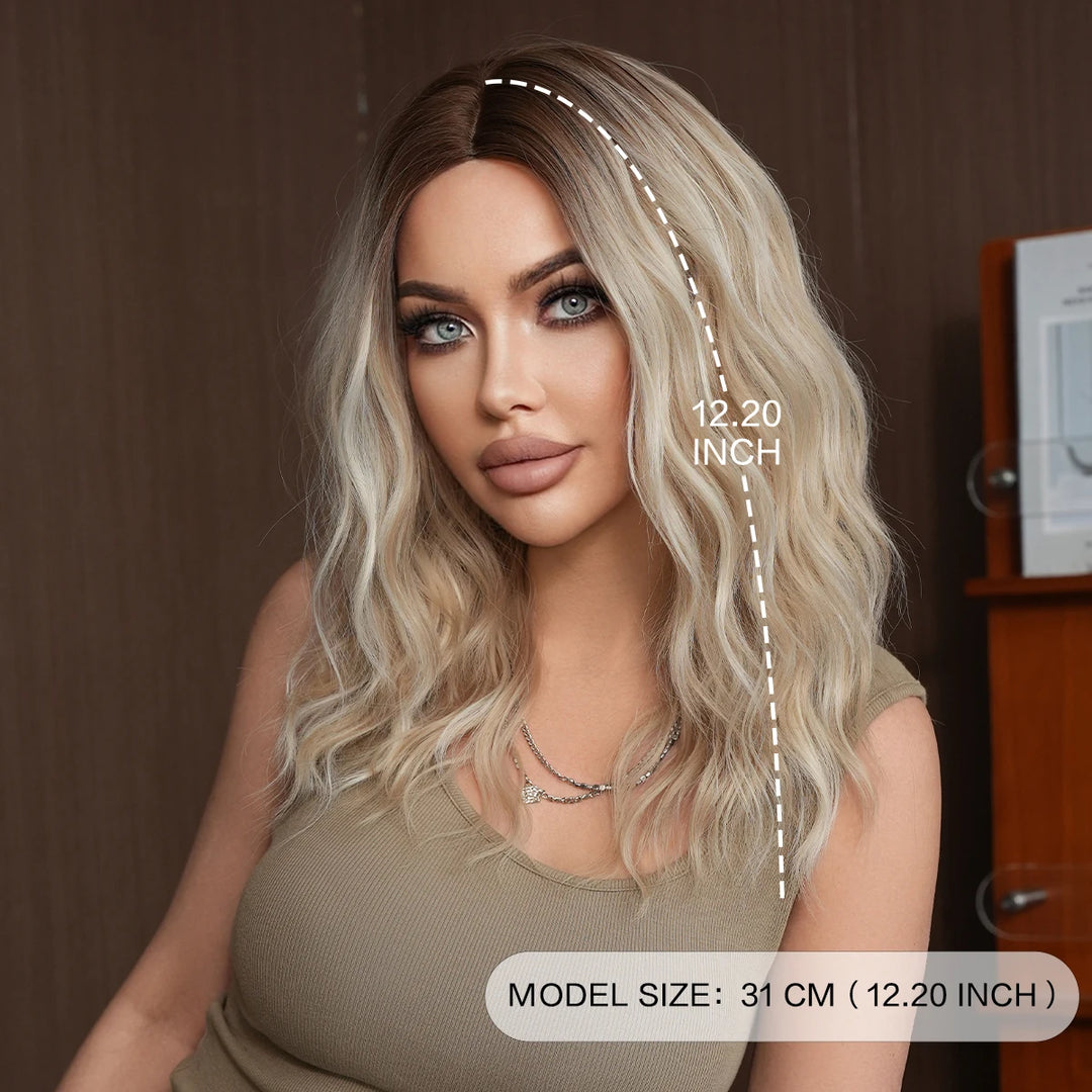 26 Inch Long Blond Curly Hair Wig with Bangs Synthetic Matte Hair Wig for Women.