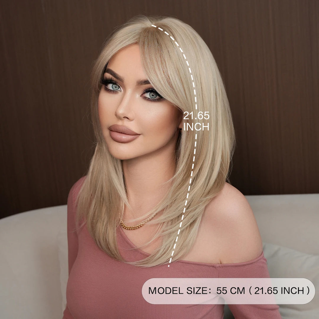 24 Inch Blond Long Straight Synthetic Heat Resistant Wig for Women. White Hair Wigs.