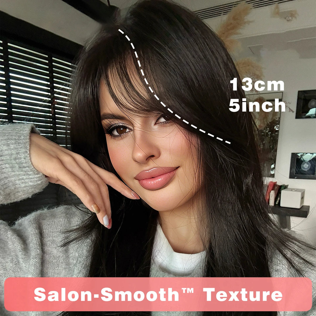 Monotop U Lace Long Straight Layered Wig for Women 26 Inches Heat Resistant Synthetic Black Wig with Natural Hairline.