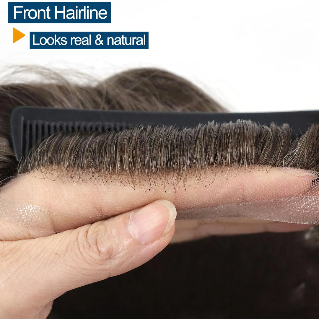 Australia Base Swiss Lace Human Hair Men Toupee Natural Hairline Skin PU & Lace Men's Capillary Prosthesis Male Wig Hair System