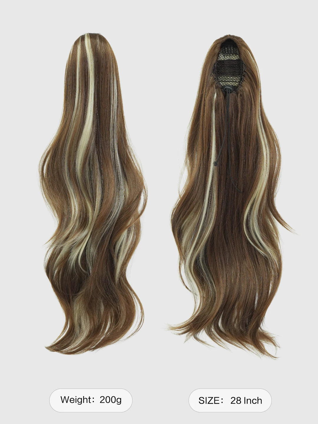 Van Dyke Brown Hair Extensions 28 Inch Clip-In Wig Adjustable Size Curly Ponytail Synthetic Hair Pack Black with Steel Prongs