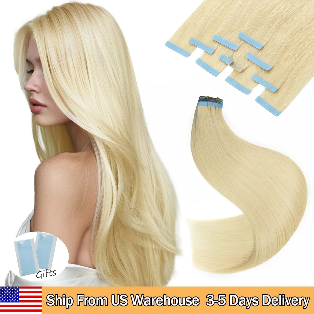 Tape-In Human Hair Extensions – Natural Remy Skin Weft | Seamless, Soft & Tangle-Free | 40–50g/Pack | 12–24 Inch Lengths