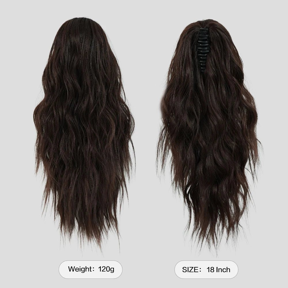 18 Inch Women's Van Dyke Brown Wig Adjustable Size Black Curly Ponytail Synthetic Hair and Black Wig Clip