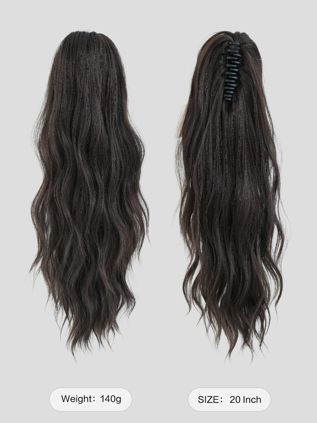 20 Inch Clip in Wig for Women Dark Brown Adjustable Size Curly Ponytail Synthetic Hair Black Clip in for Daily Wear