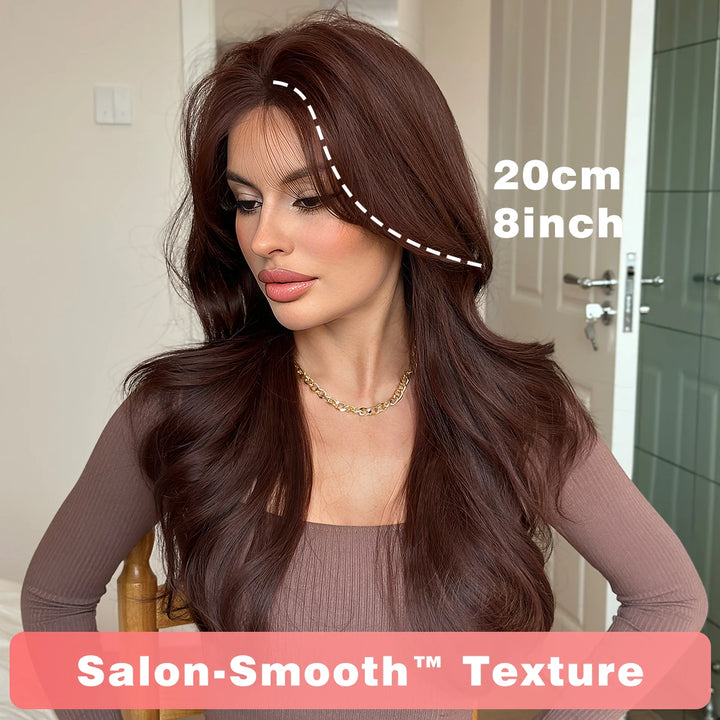 26" Burgundy U-Part Lace Front Curly Wig for Women - Heat Resistant Synthetic Hair - Natural Hairline - Monotop - Red Wine Color