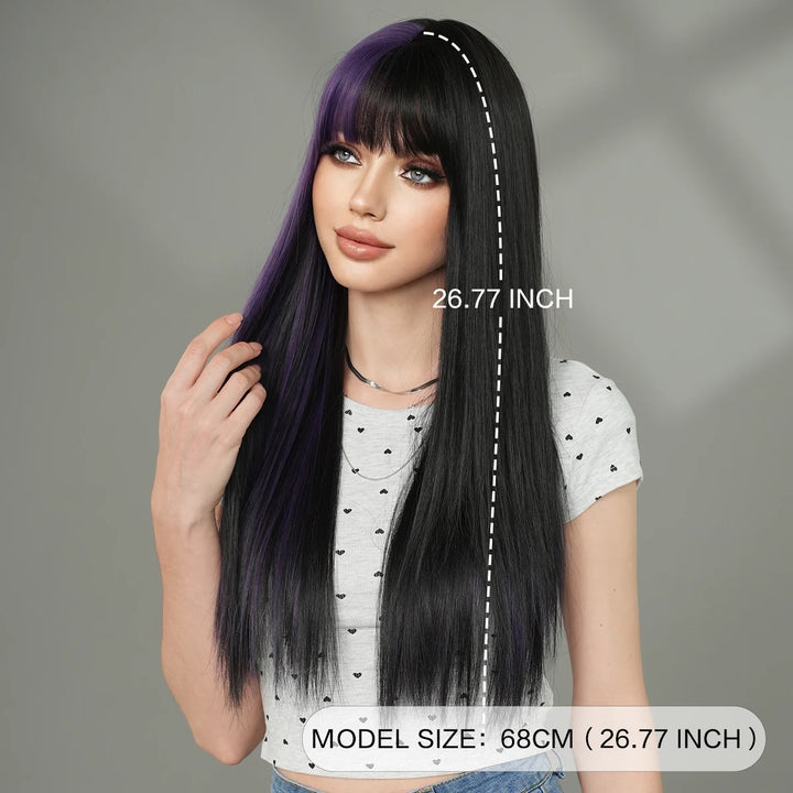 Orange Blonde Long Straight Wig with Bangs Synthetic Cruella De Vil Costume Hair Wig for Women Cosplay Anime Party Halloween.