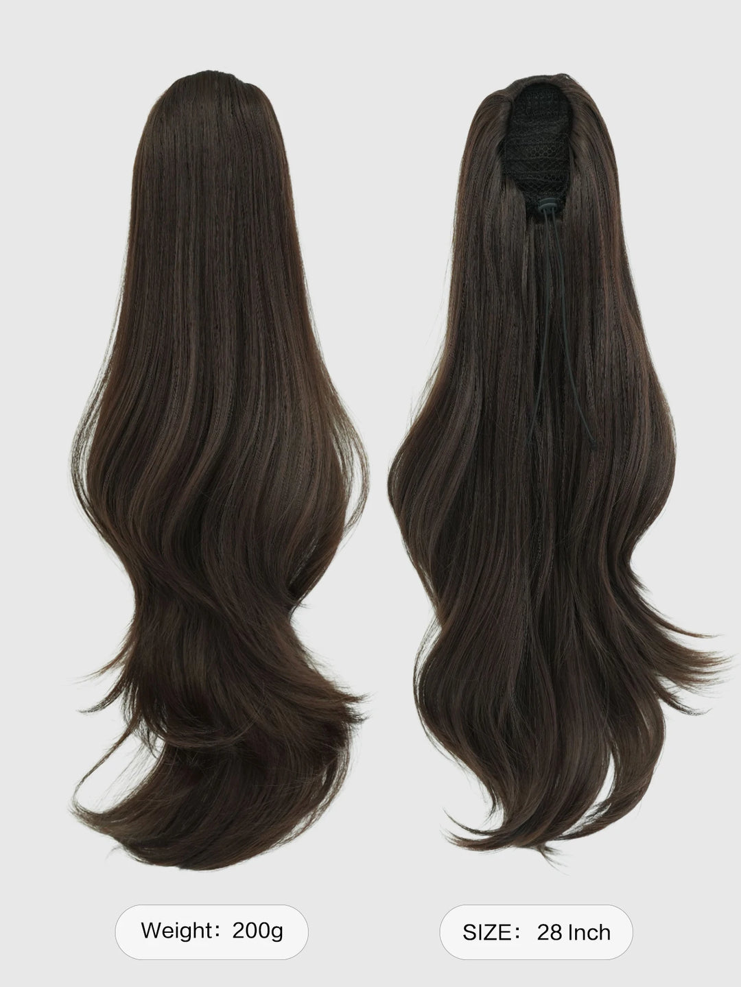 Van Dyke Brown Hair Extensions 28 Inch Clip-In Wig Adjustable Size Curly Ponytail Synthetic Hair Pack Black with Steel Prongs