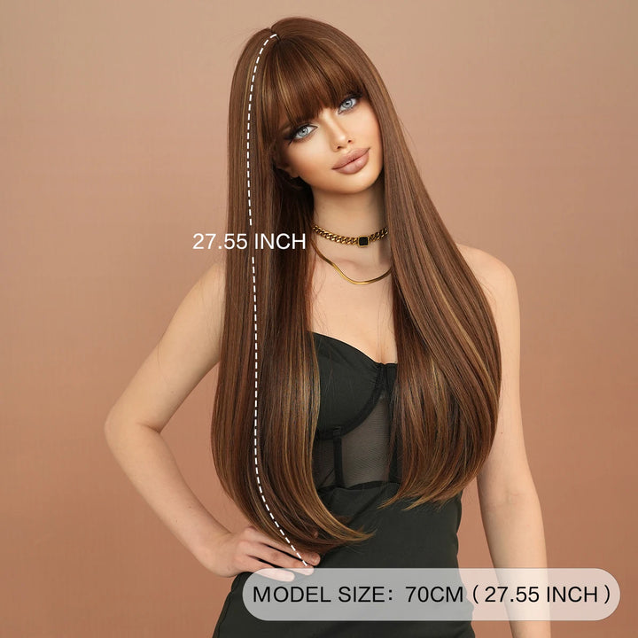 Long Straight Honey Blonde High-Quality Synthetic Hair with Bangs for Women. Heat-Resistant Fiber, Hot Selling 28 Inch.