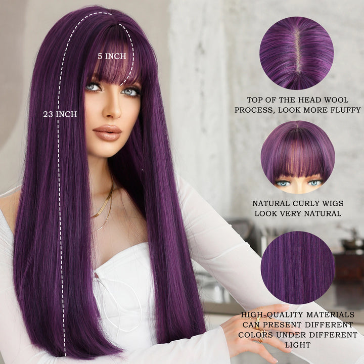 28 Inch Honey Blond Wig with Bangs, Long Straight Synthetic Wig for Women. Natural looking and suitable for daily use.