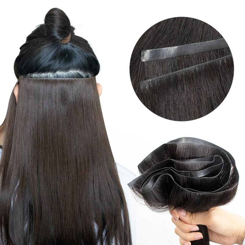 Invisible PU Tape-In Extensions – Real Human Hair, Seamless & Lightweight, Injected Tape with Full Ends