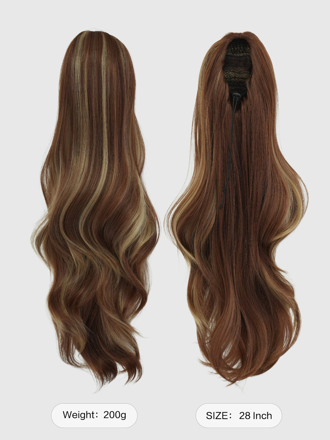 Madeline Brown 28-Inch Curly Synthetic Hair Wig with Steel Prongs Gold Adjustable Size Ponytail Black with Gold Adjustable Size