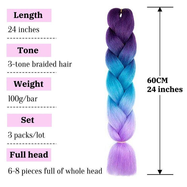 African Ombre Braiding Hair Extensions – Pre-Stretched Synthetic Crochet Hair (3 Packs)