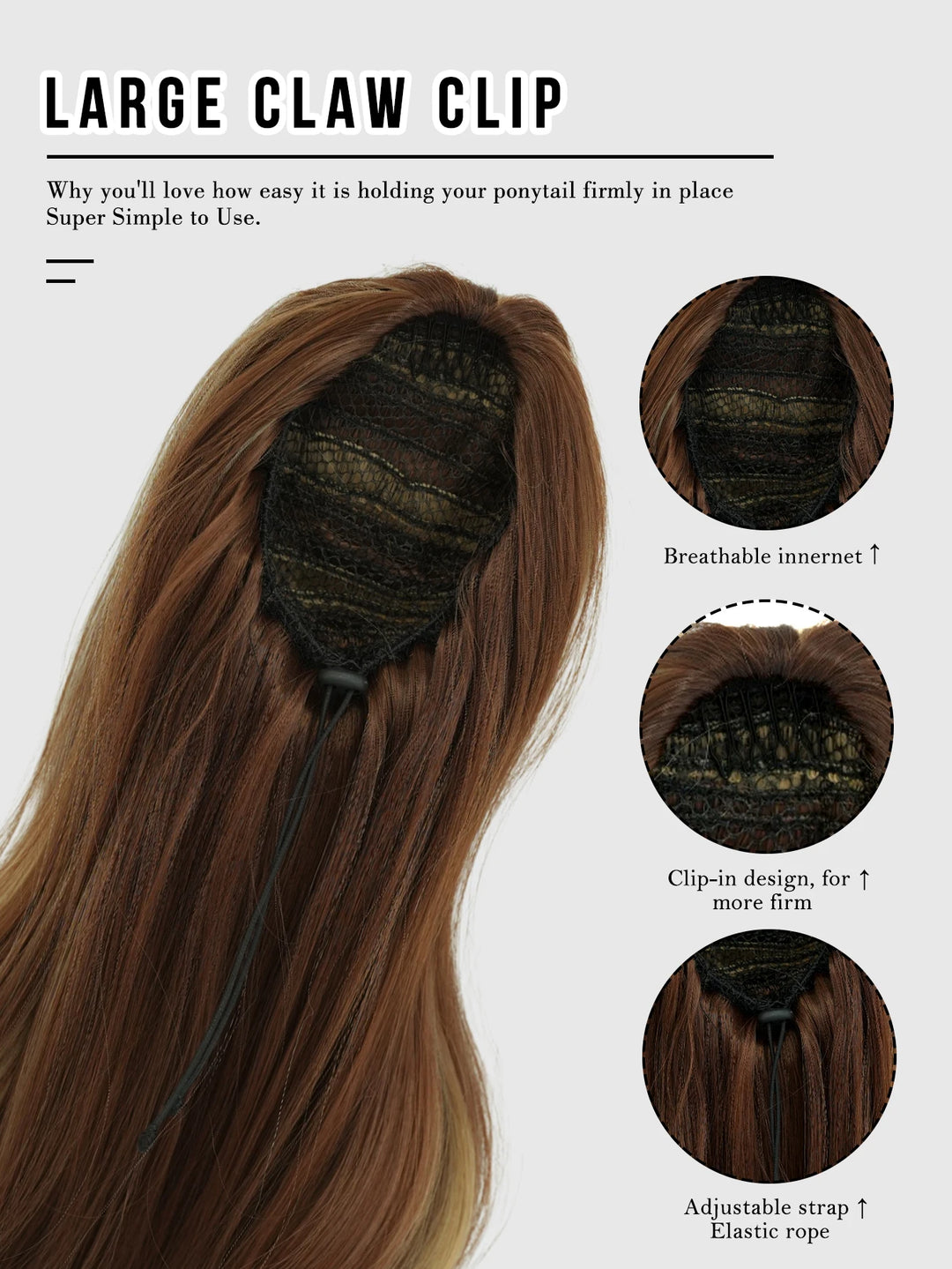 Madeline Brown 28-Inch Curly Synthetic Hair Wig with Steel Prongs Gold Adjustable Size Ponytail Black with Gold Adjustable Size