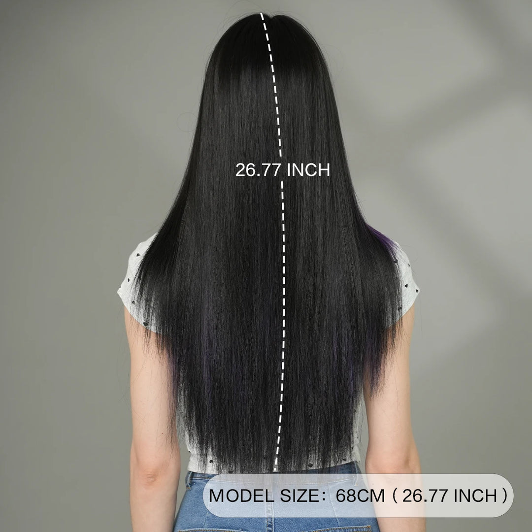 Orange Blonde Long Straight Wig with Bangs Synthetic Cruella De Vil Costume Hair Wig for Women Cosplay Anime Party Halloween.