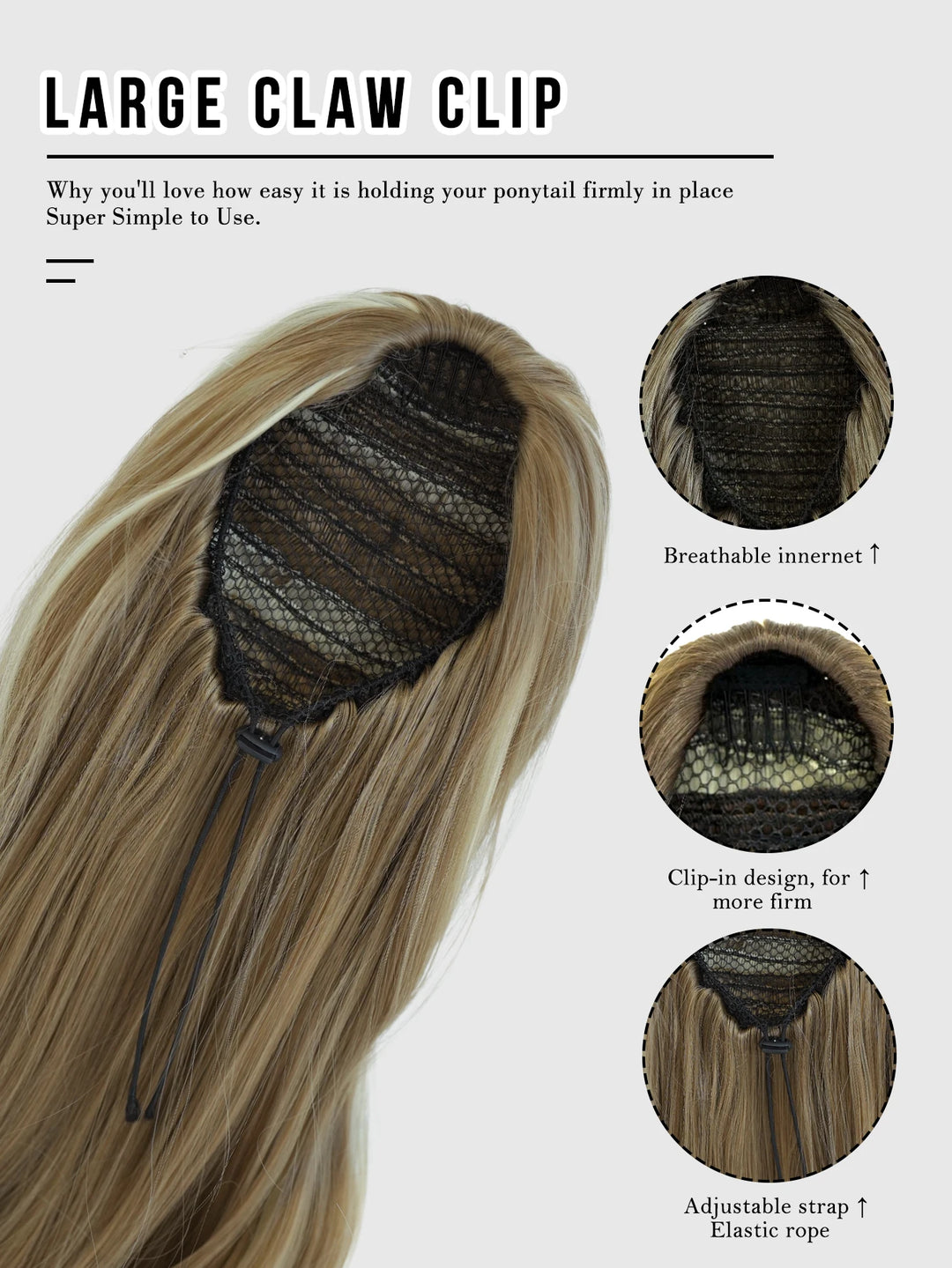 Madeline Brown 28-Inch Curly Synthetic Hair Wig with Steel Prongs Gold Adjustable Size Ponytail Black with Gold Adjustable Size