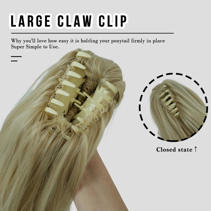 20 Inch Women's Wig with Cinnamon Gold Highlights Adjustable Size Black Curly Ponytail Synthetic Hair and Black Wig Clips