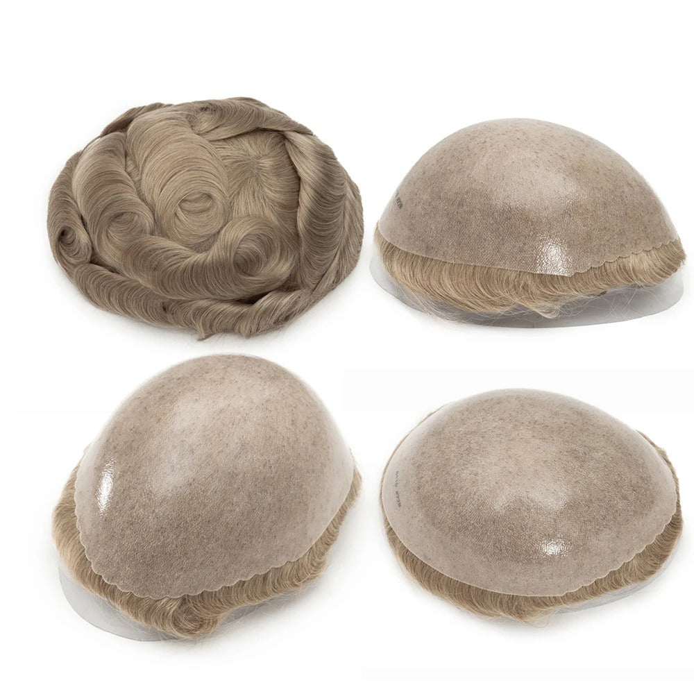 Strong K-Skin Base Men Capillary Prosthesis 0.12Mm Durable Men Toupee Double Knot Pu Male Wig Natural Skin Human Hair System