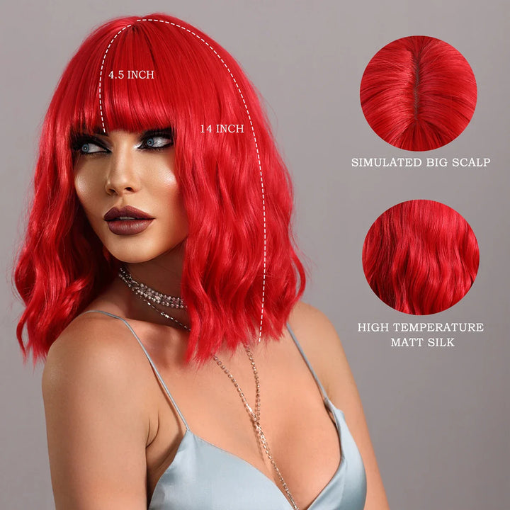 Blue curly bob wig with bangs for women, perfect for Halloween or cosplay parties.