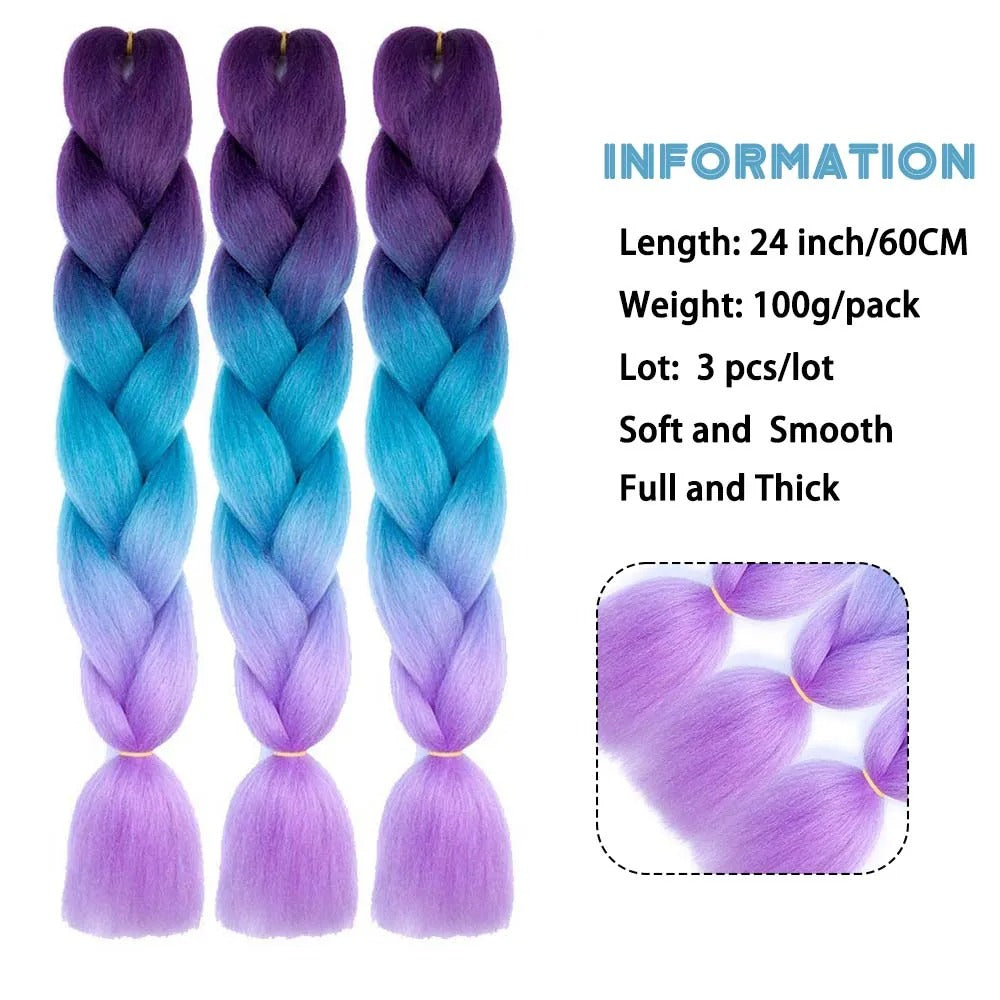 3 Packs 24 Inch Ombre Jumbo Braiding Hair Extensions – High-Temperature Synthetic Fiber