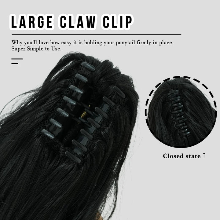Adjustable 18-Inch Black Curly Ponytail Wig for Women with Synthetic Hair and Wig Clips