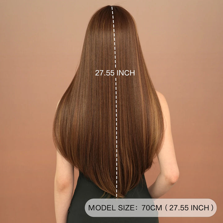 Long Straight Honey Blonde High-Quality Synthetic Hair with Bangs for Women. Heat-Resistant Fiber, Hot Selling 28 Inch.