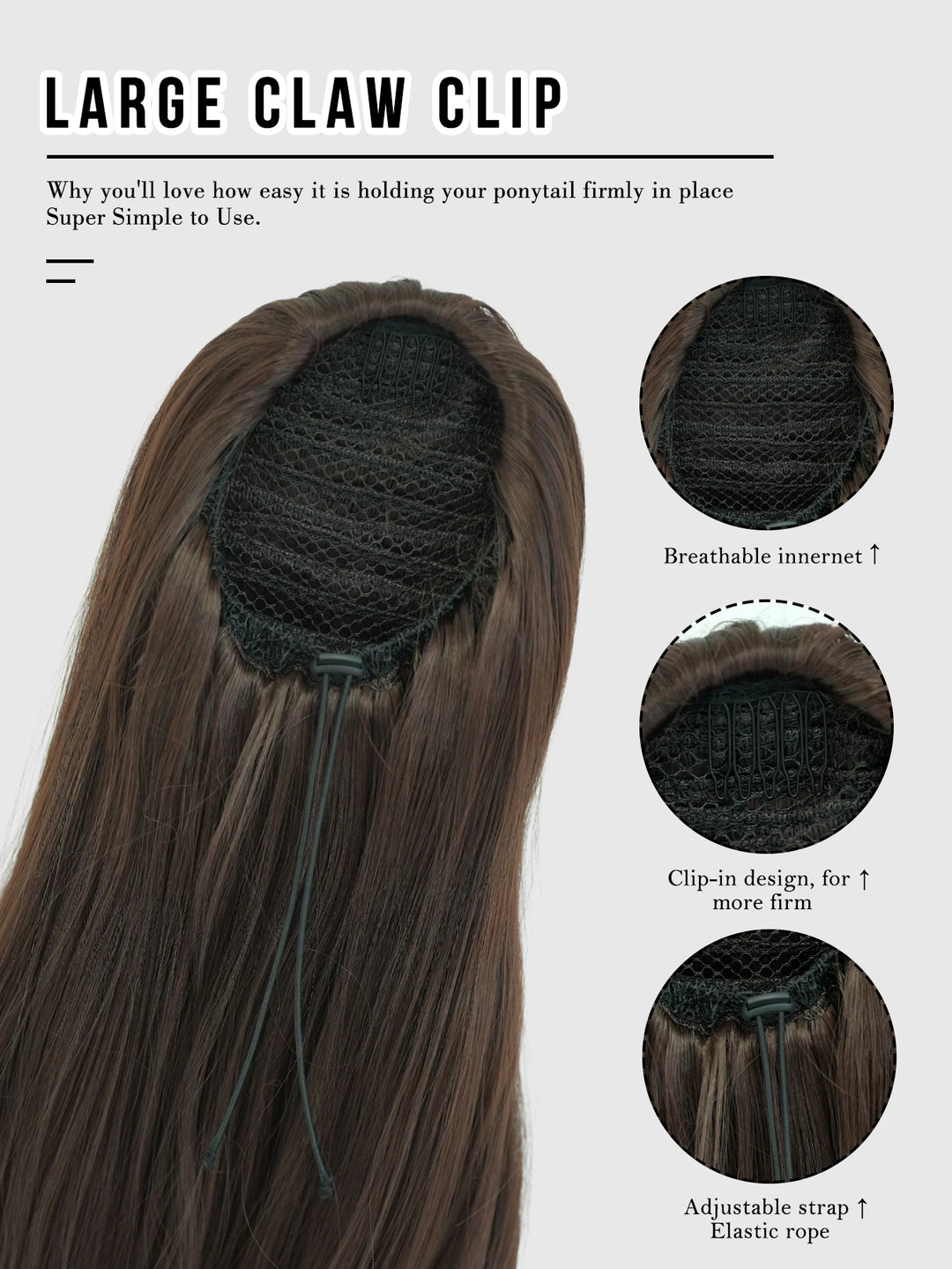 Van Dyke Brown Hair Extensions 28 Inch Clip-In Wig Adjustable Size Curly Ponytail Synthetic Hair Pack Black with Steel Prongs